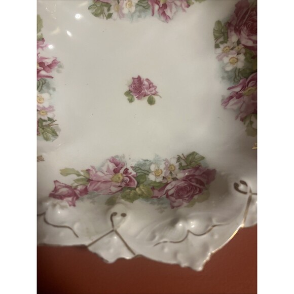 Antique MZ AUSTRIA Hand Painted Bowl Pink Roses Embossed Mold Victorian - Picture 5 of 8